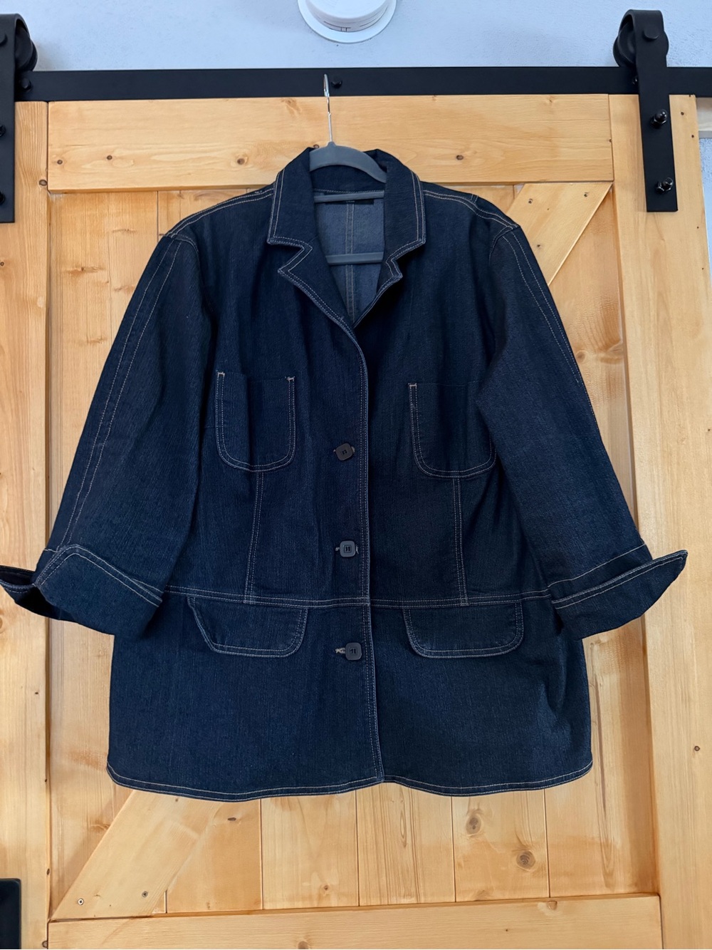 Apostrophe Woman Dark Wash Denim Jacket Size 20W Button Front Stretch Plus Size